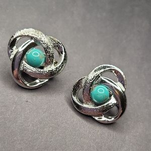Sarah Coventry Silver and Turquoise Knot Clip Earrings